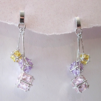 Three Cube CZ Dangle Earrings